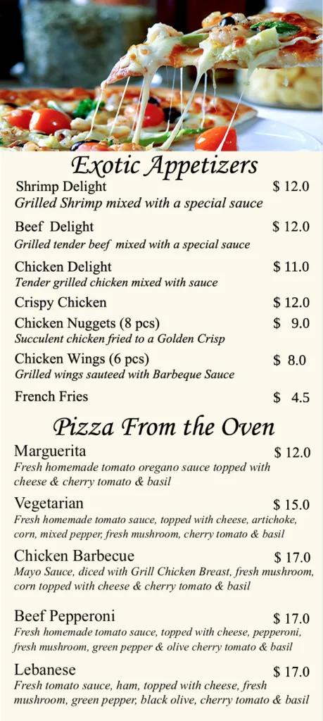 Jhotelresorts Resto Menu